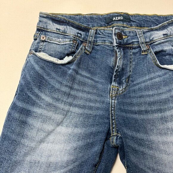 Aero Women Slim Straight Leg Jeans Blue Stretch Medium Wash Low Rise Denim 28/30 - Picture 3 of 11